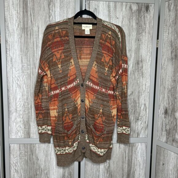 Ralph Lauren Denim Supply Aztec Cardigan Plunge Neck Tribal Linen Cotton Size L - Picture 1 of 7